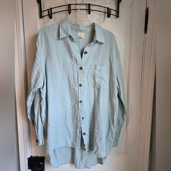 Linen button down, Vikolino, European linen, XL,  light blue - Picture 1 of 5